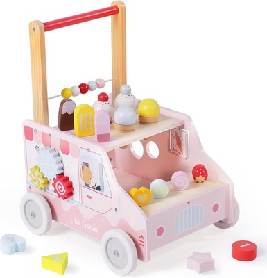 Wooden Baby Walker, Push Activity Walker for Babies, Adjustable