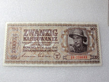 1942 Ukraine German Occupation WWII Ukrainian Central Bank 20 Karbowanez  7dg
