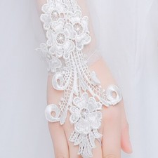 3D Floral Lace Long Gloves Mesh Flower Hollw Out Bride Wedding Evening Party