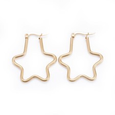 Stainless Steel Hoop Earrings Geometrical Star Gold 34x30x2mm Pin 0.7x1mm  P603