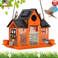 Solar Bird Feeder House Hanging Outdoor Birdseed Multi-Compartment Garden Light