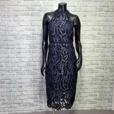Bardot Womens US8 Isla Navy Blue Mock Neck Lace Sleeveless Cocktail Dress