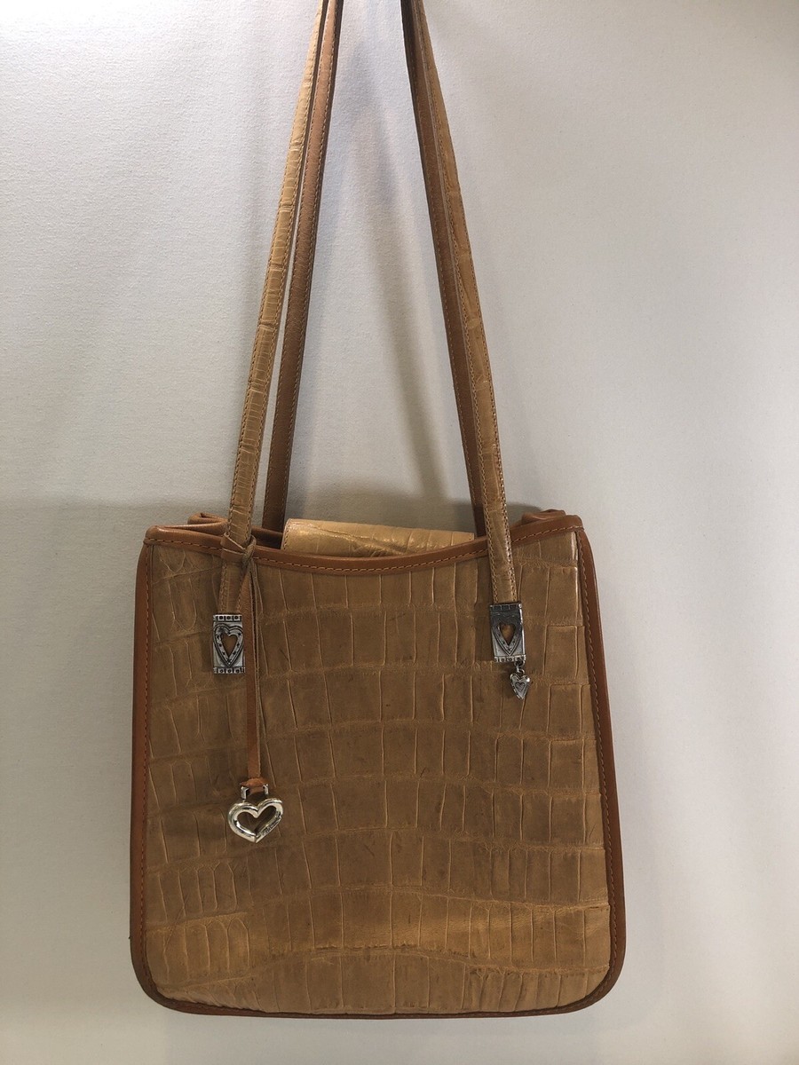 Vintage Brighton Gold Two Tone Croc Embossed Leather Tote  display picture 2