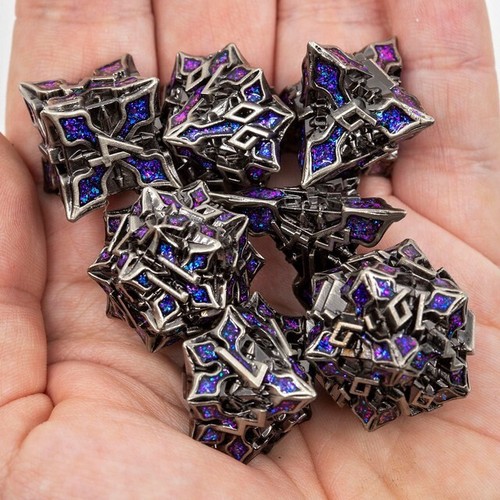 Sage's Petrified Lilium Plum Metal Polyhedral Dice Set DnD RPG Games TTRPG - Picture 6 of 16