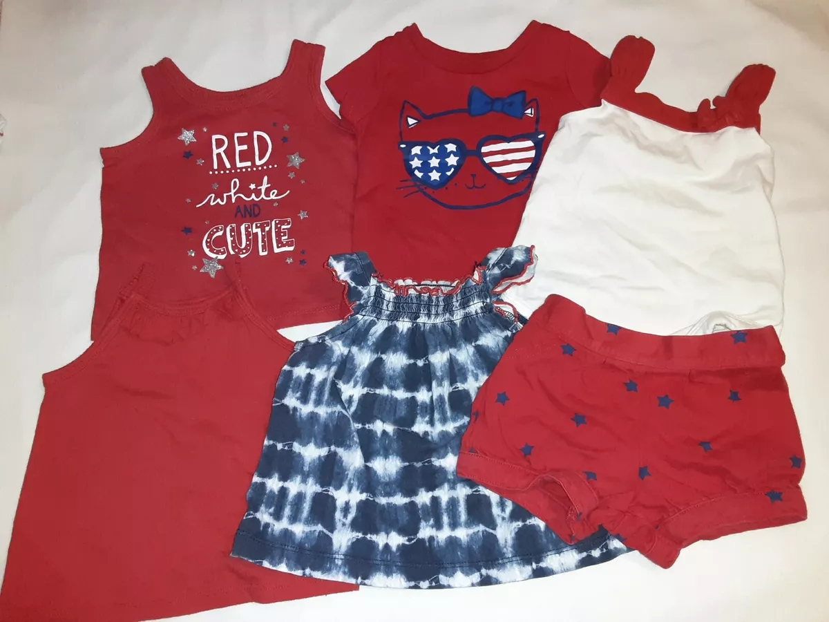 Lot Of 6 July 4th America Patriotic Baby Girls Clothes 6 9 Months