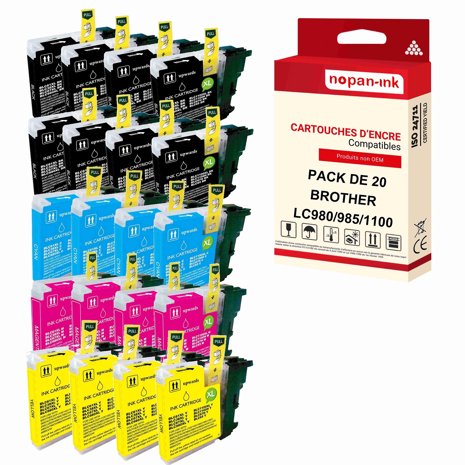 Cartouche LC1100XL pour imprimante BROTHER pack de 20 noir couleur NOPAN-INK