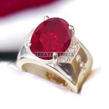 Ruby Oval Cut Gemstone With 925 Sterling Silver Ring For Men's #A520