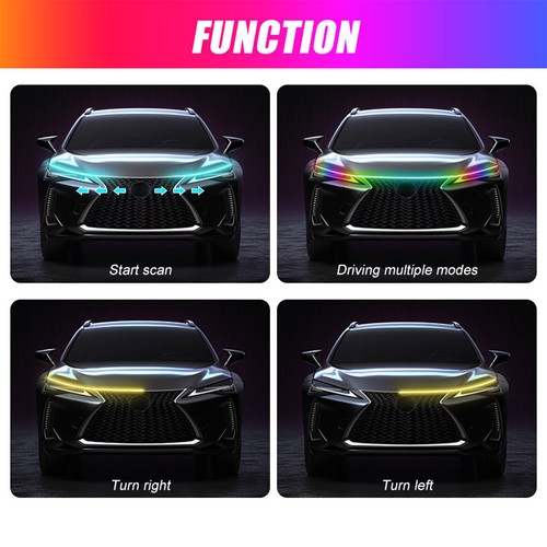 Car RGB LED DRL Hood Light Strip Daytime Running Lamp W/Turn Signal APP Control - Picture 4 of 16