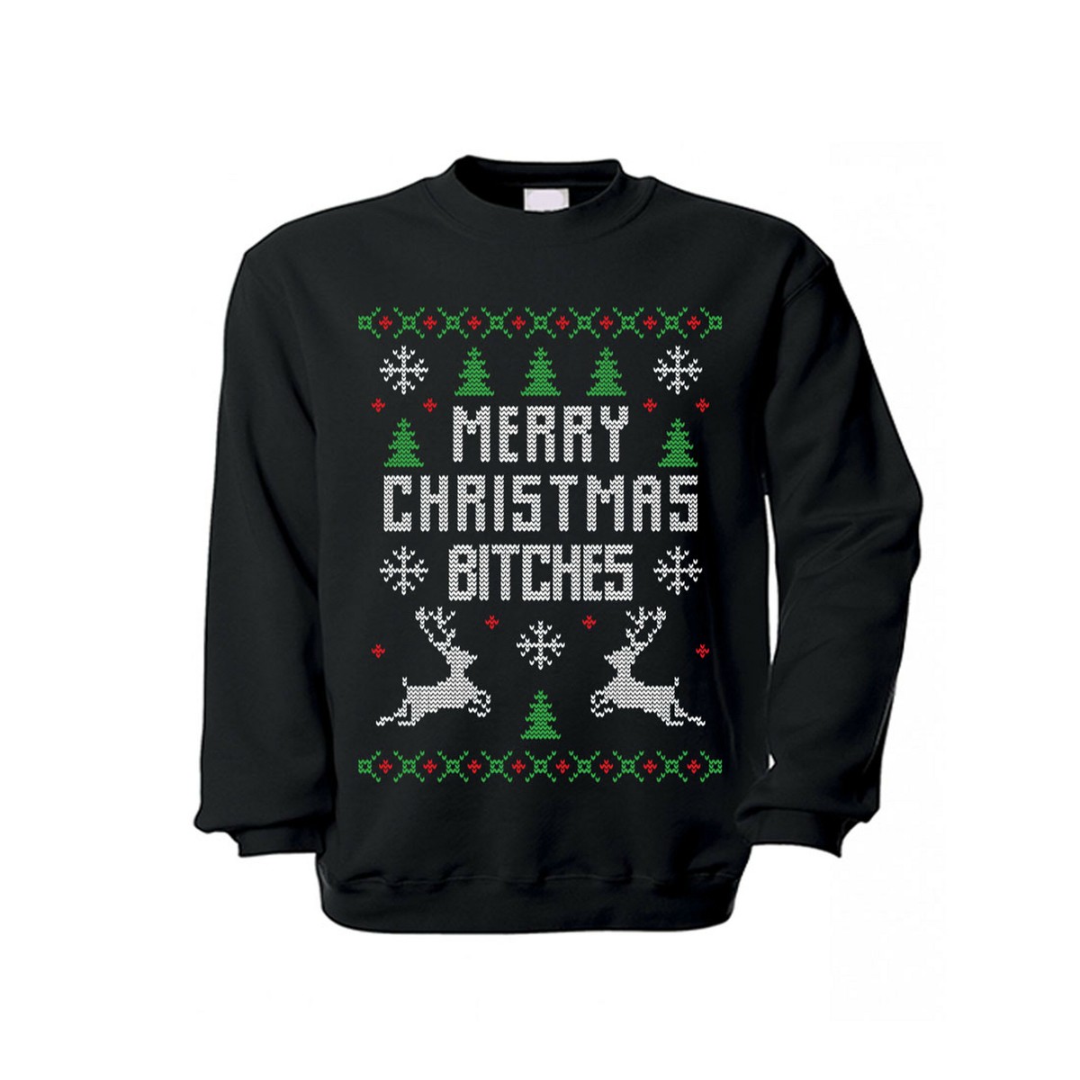 Pullover Merry christmas bitches Hirsch Schneeflocke Baum Tanne