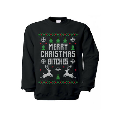 Pullover Merry christmas bitches Hirsch Schneeflocke Baum Tanne
