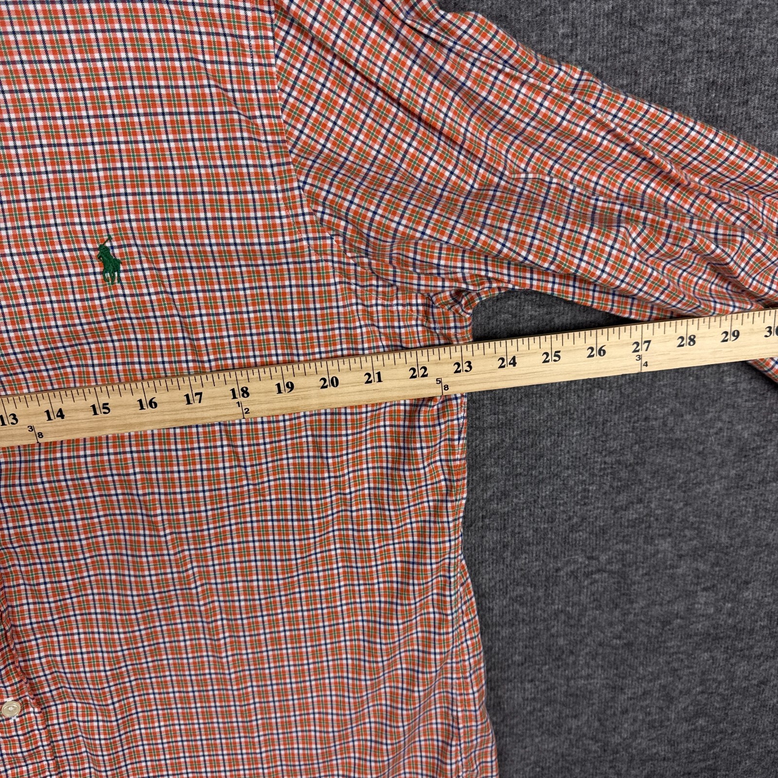Polo Ralph Lauren Shirt Mens Large Orange Plaid 100% Cotton Casual Green Pony thumbnail 7