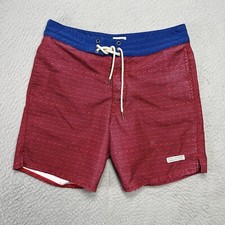 Fair Harbor Swim Trunks Mens 32 Board Shorts Unlined Drawstring Red Striped Wave