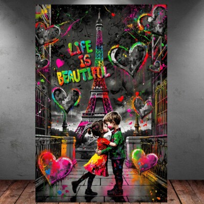 LEINWAND BILD ER XXL ABSTRAKT EIFFELTURM KIDS GRAFFITI BUNT WAND POSTER P399