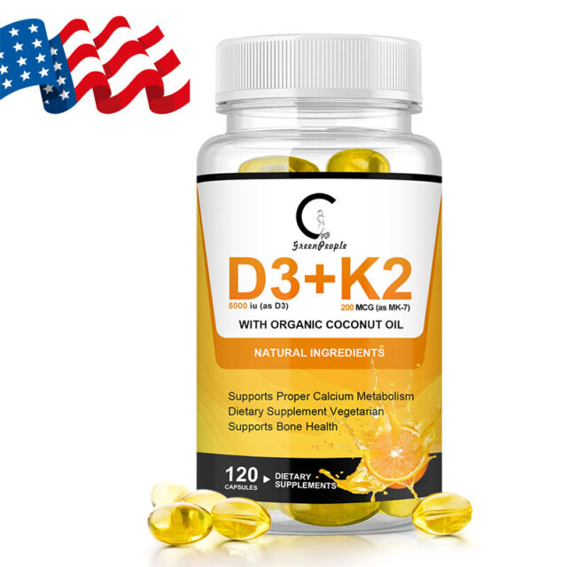 120P Vitamin K2 (MK7) with D3 5000IU Supplement BioPerine Capsules Immune Health