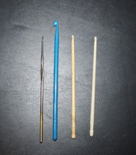  Vintage Lot of Crochet Hooks: 2 Bone, 1 Plastic Leewards , 1 Metal Milward 