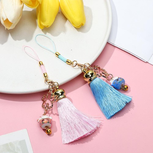 Keychain Wrist Rope Cell Phone Hang Rope Tassel Phone Lanyard Bells Lucky Cat - Photo 11 sur 19