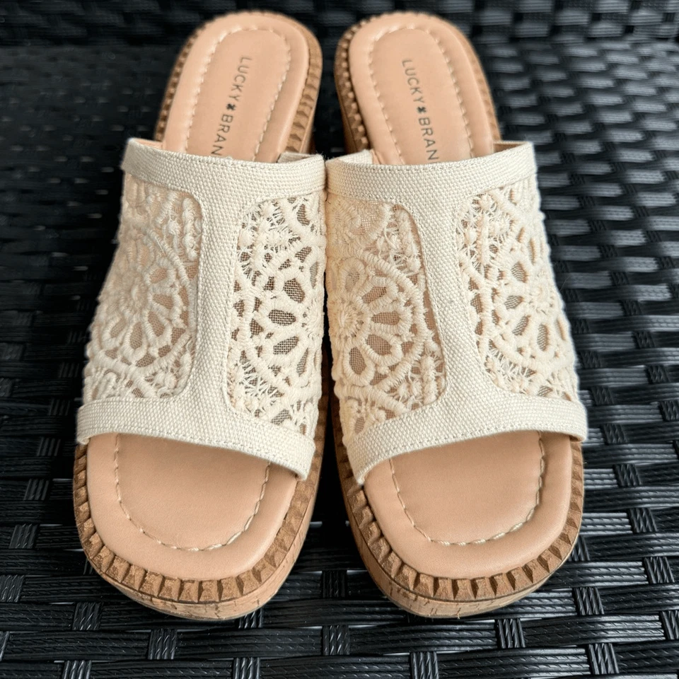 Sandalias Lucky Brand Talvy Plataforma Macramé Slide Tacones Boho Corcho Talla 5M Foto 2 de 4