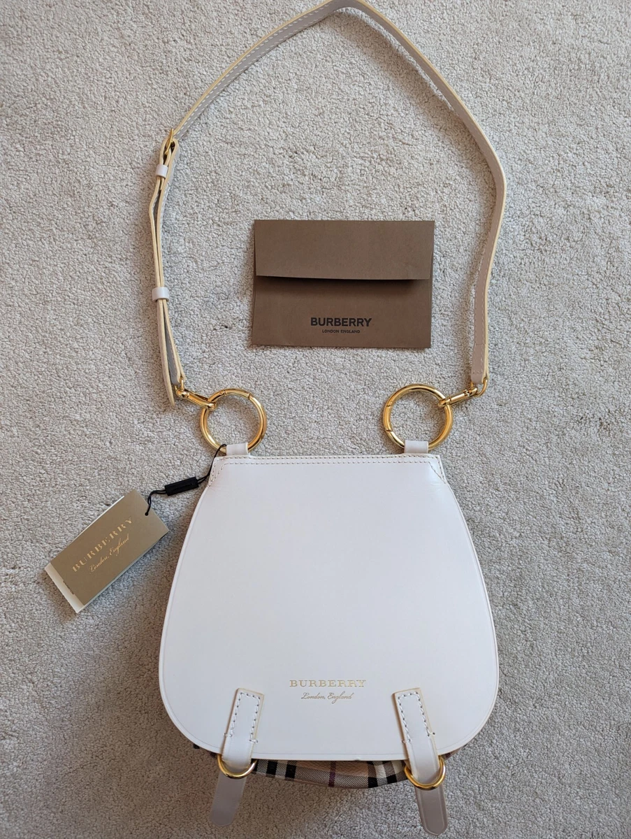 BNWT Burberry Bridle Women White Beige Leather Large Shoulder Bag Crossbody Bag