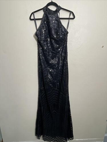 Fashion Nova Dress Maxi Med Black Sequence