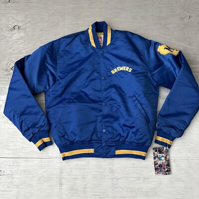 MLB 古着　Milwaukee Brewers プルオーバージャケット Vintage 90's Milwaukee Brewers MLB Paint Splatter Blue