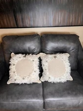 Devi Designs Holiday Wreath Pillows Chenille Feathers Embellishments Christmas