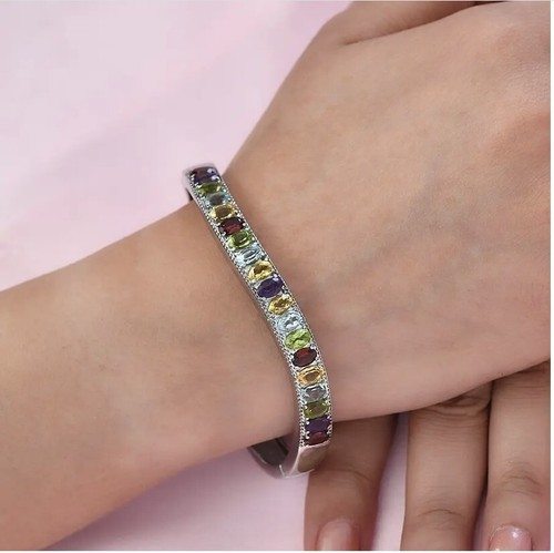 Multi Gemstone Bracelet in Stainless Steel Garnet Topaz Peridot Citrine Amethyst - Picture 2 of 6