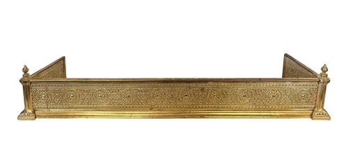Rare Antique Brass Repousse Fireplace Fender
