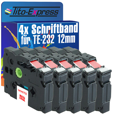 4x Schriftband für Brother TZe-232 P-Touch 1000 1000 BTS 1000 F 1005 BTS 1005 F