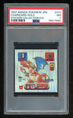 Pokemon Japanese Amada Sticker 1997 413 Charizard Holo Kai PSA 7
