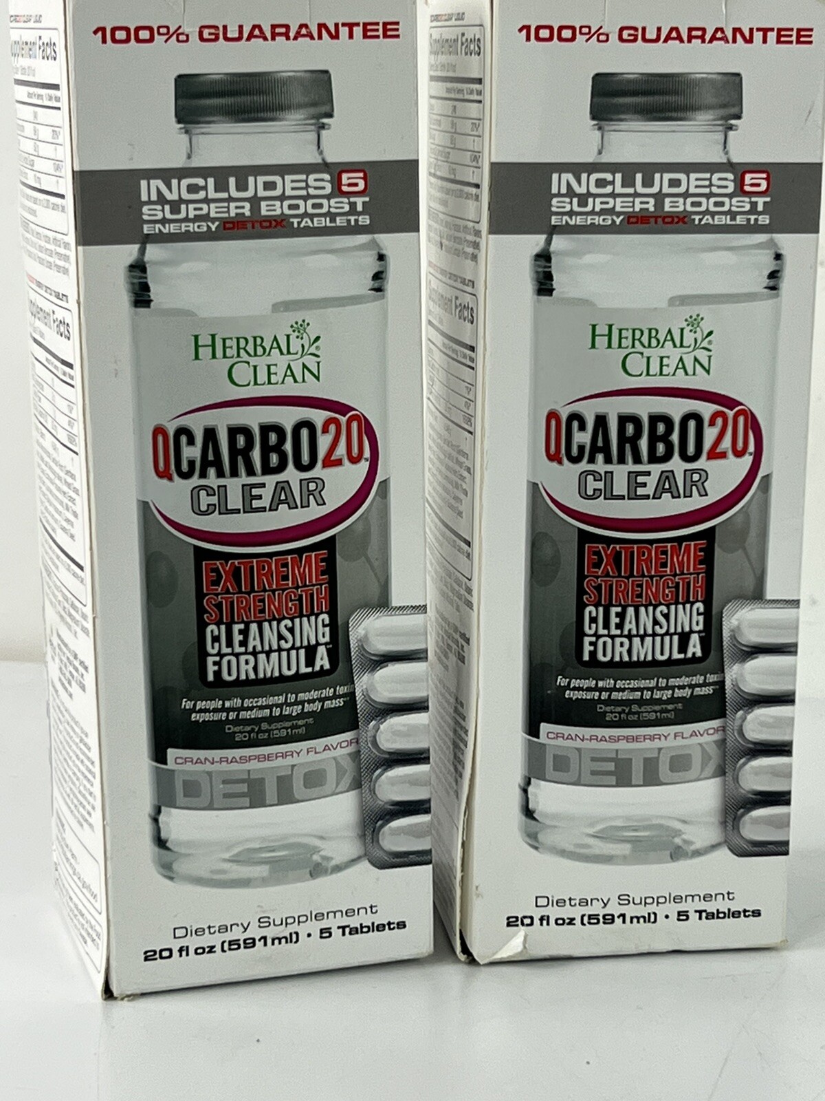 2 PK Herbal Clean QCarbo20 Detox Drink 20 Oz CranRaspberry + 5 Boost