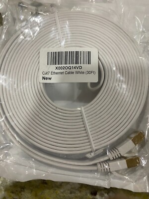 RJ45 Cat 7 Ethernet Patch Cable, Flat, 600Mhz, Snagless, Includes 15 Nails, 30 F