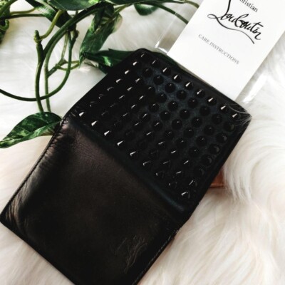 Christian Louboutin Bifold Wallet Spike Studs Black Leather