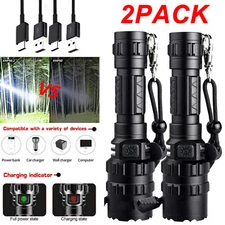 2Pack Super-Bright Flashlight LED Tactical Torch Rechargeble Battery Work Light