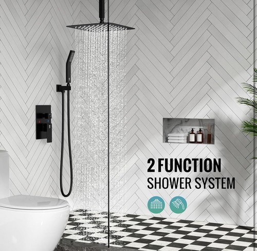 Matte Shower System 12 Inch Luxury Rain Mixer Shower Combo Set Matte Black - Picture 2 of 9