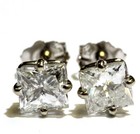 14k white gold 1.28ct SI2 I1 H clarity enhanced princess diamond stud earrings — photo 3