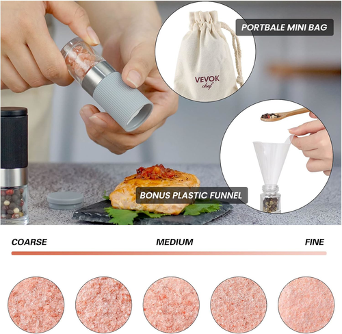 Mini Salt and Pepper Grinder Set, Small Tiny Adjustable Coarseness Ceramic Sa... - Picture 4 of 8