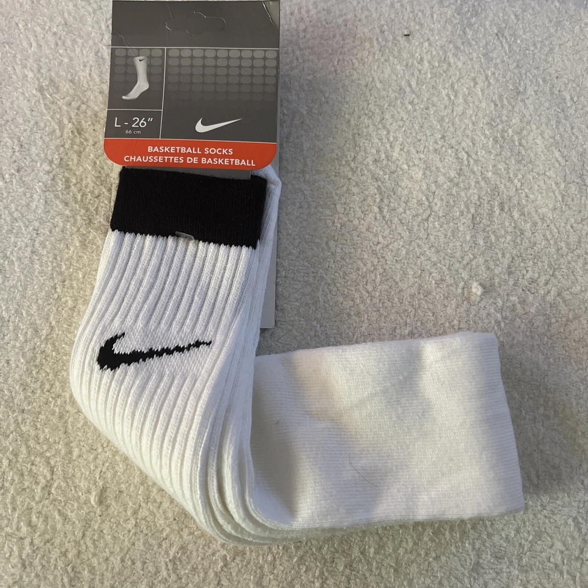 Nike Tube Socks 26” Large Over The Calf Basketball White With Black Swoosh  & Top