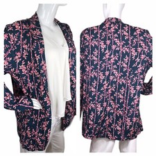 Free People Large  NEW  Women's Linen Blend Pink Multicolor Open Blazer Jacket
