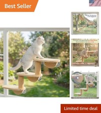 Indoor Cat Climbing Steps - 3-Level Pine Ladder with Secure Suction Cups