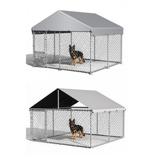 Heavy Duty Large Outdoor Dog Kennel w/ Roof, Weatherproof Galvanized Steel Fence