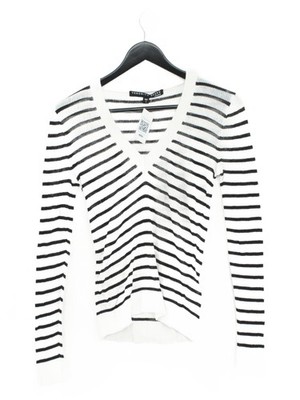 Veronica Beard Damen Pullover S weiß gestreift Leinen mit Nylon V-Ausschnitt Pulli