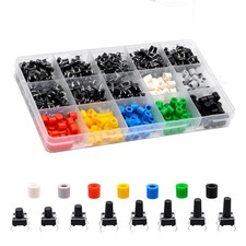 420 PCS Tactile Push Button Switch Set 8 Values 6x6mm Momentary 7 Color Caps