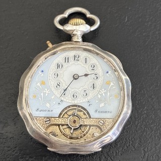 HEBDOMAS 8 JOURS 8 GIORNI DAY DATE OROLOGIO POCKET WATCH MONTRE GOUSSET ARGENT