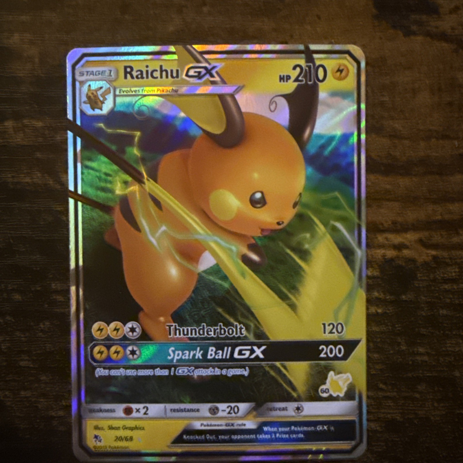 Pokémon TCG Raichu GX Hidden Fates Holo Ultra Rare Card 20/68 NM Condition