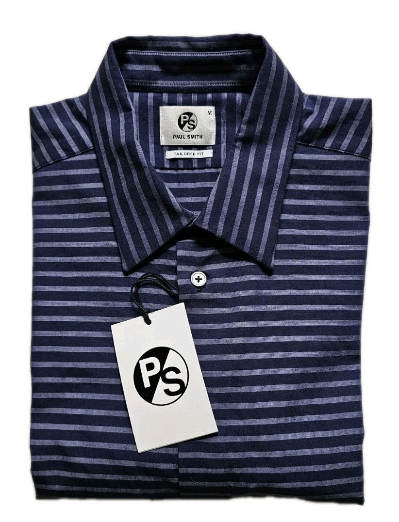 PAUL SMITH Shirt Men M Tailored Fit Twotone Purple Striped Cotton