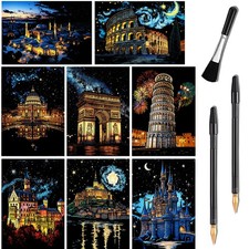 8 PCS A3 Scratch Art Adults Rainbow City Castle Scratchboard Craft Kit DIY