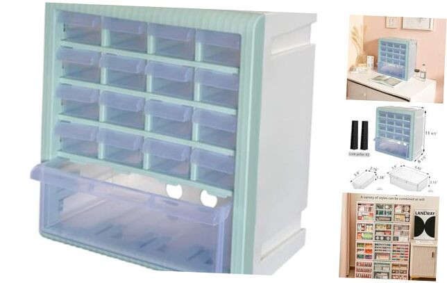 Light Green Plastic Garage Storage Cabinet with 17 Drawers