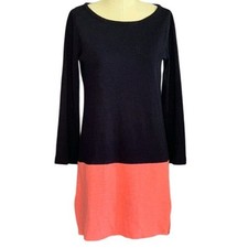 J.Crew Navy Blue Coral Colorblock Long Sleeve Cotton Shift Dress Zipper Sides XS