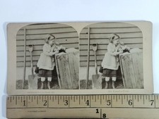 1878 Stereoview Found a Prize Girl with Cat by F.G. Weller Littleton NH