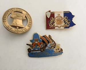 3 PA Jaycee Pins, Delegate, San Antonio, and PA State Outline